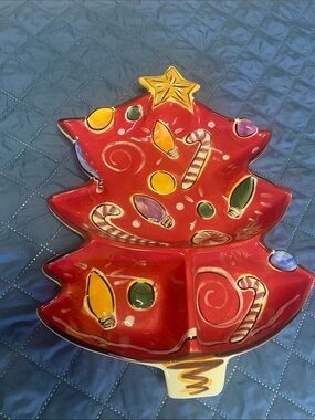 CLAY ART Holiday CHRISTMAS TREE Divided NAVIDAD Serving Platter